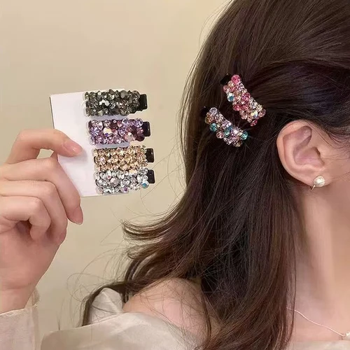 Exquisito Clip de pelo con diamantes de imitación, horquilla de pico de pato de acetato de tamaño pequeño para mujeres y niñas, soporte para cola de caballo, tocado diario