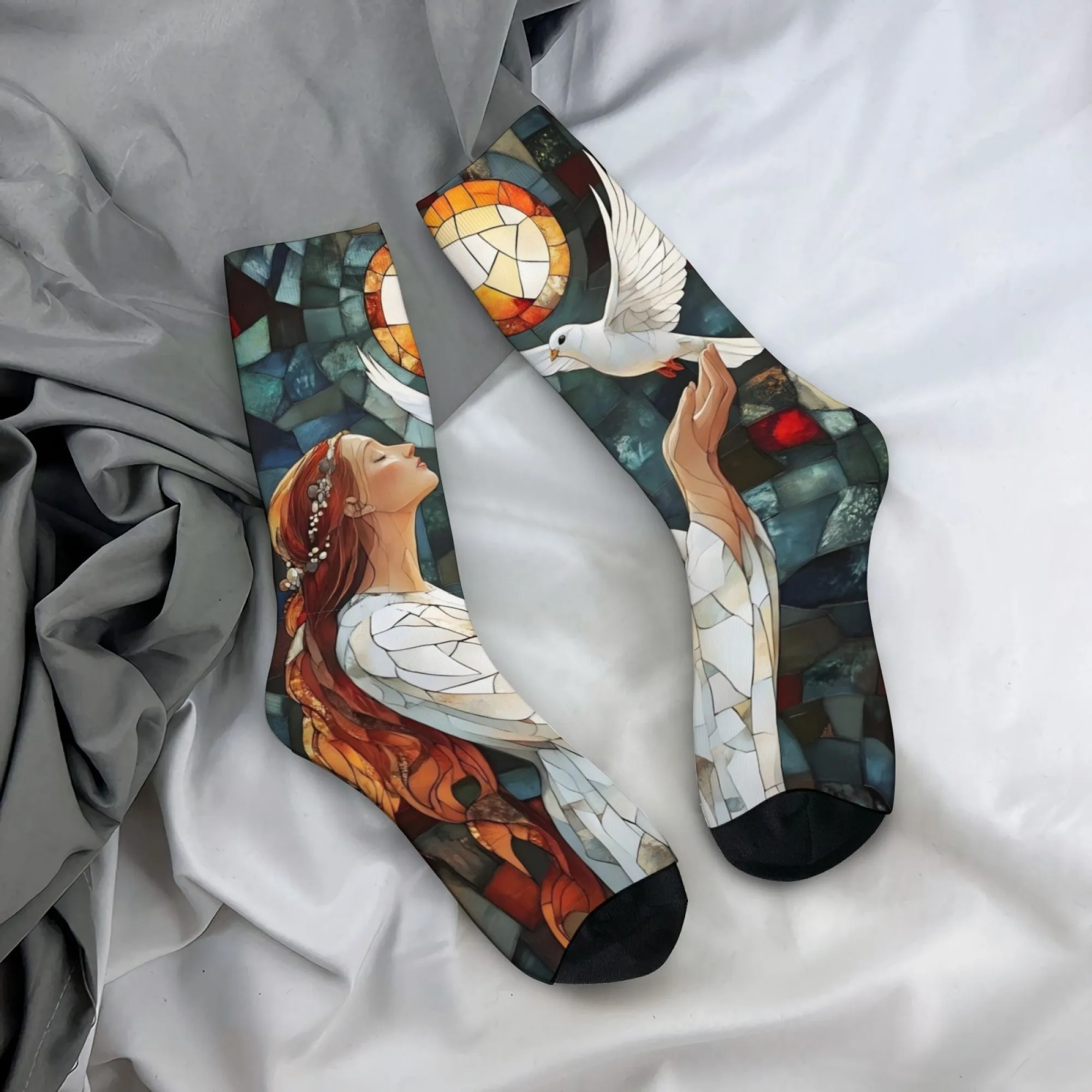 

Мужские носки White Dove and Girl Glass Art в стиле ретро, дышащие, нескользящие, для активного отдыха, повседневные, забавные, оригинальные, веселые носки