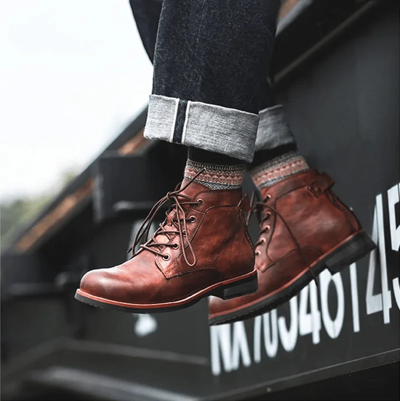 Mens PU Leather Waterproof Non-slip Arch Support Vintage Casual Chukka Boots High Quality Men Motorcycle Boots Fashion Casual