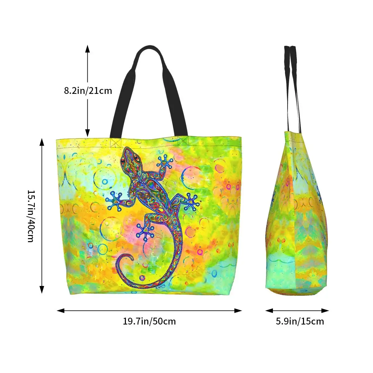 Electric Groovy Gecko Psychedelic Paisley Lizard Shopping Tote Bag Canvas Large Capacity Shoulder Bags Shopper Grocery Handbag