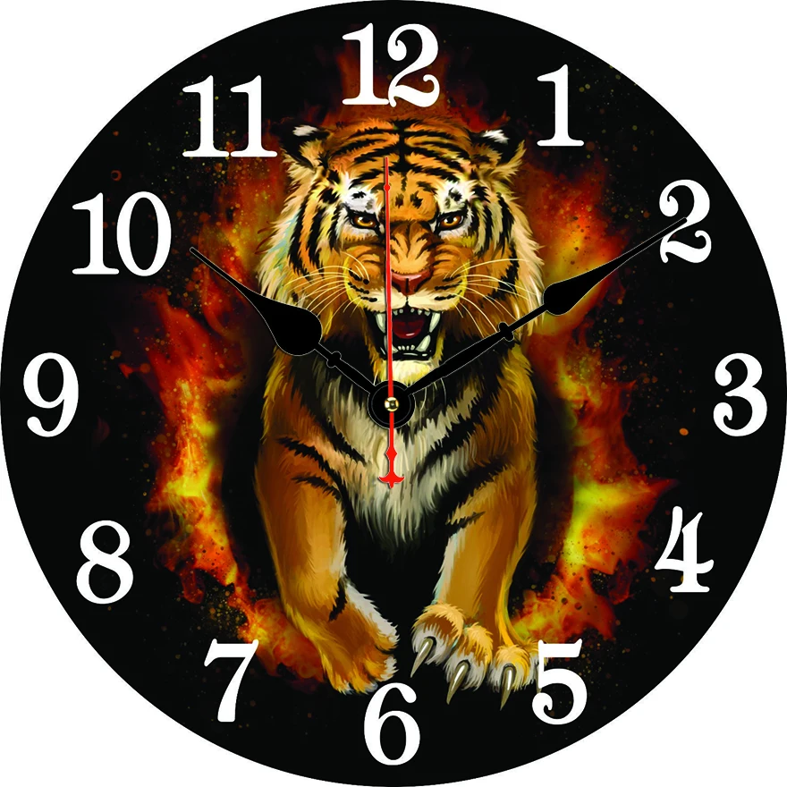 Reloj de pared redondo de tigre, sala de estar, dormitorio, cocina, decoración del hogar, reloj de pared, reloj de cuarzo silencioso, artículos de decoración del hogar