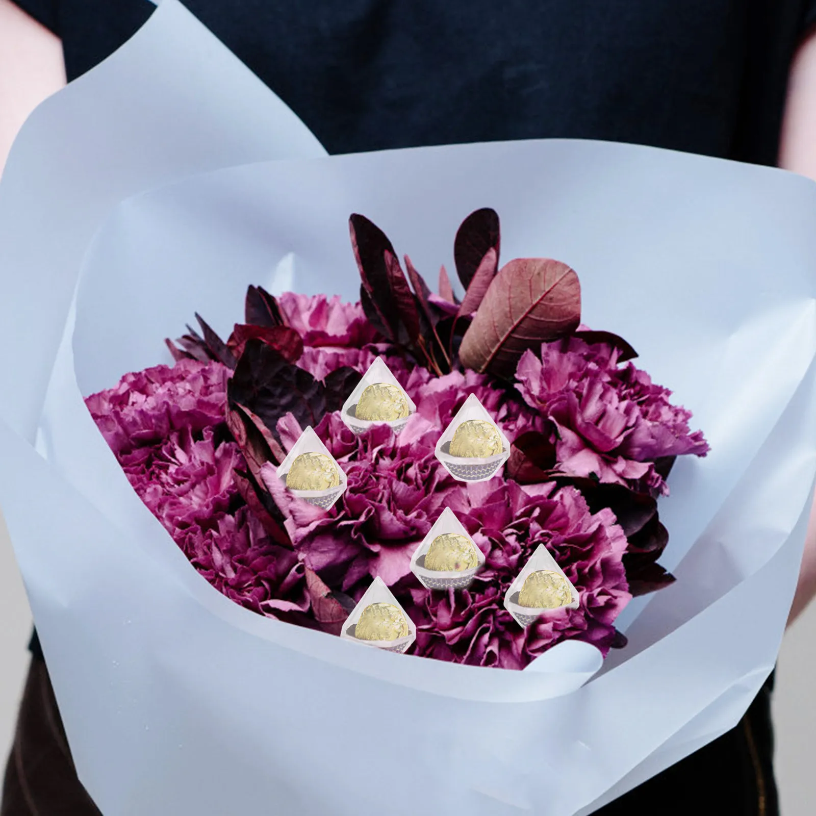 

80Pcs Clear Acrylic Chocolate Bouquet Holder Diamond Shape Flower Cup Base DIY Candy Bouquet Party Decoration Flower Cup