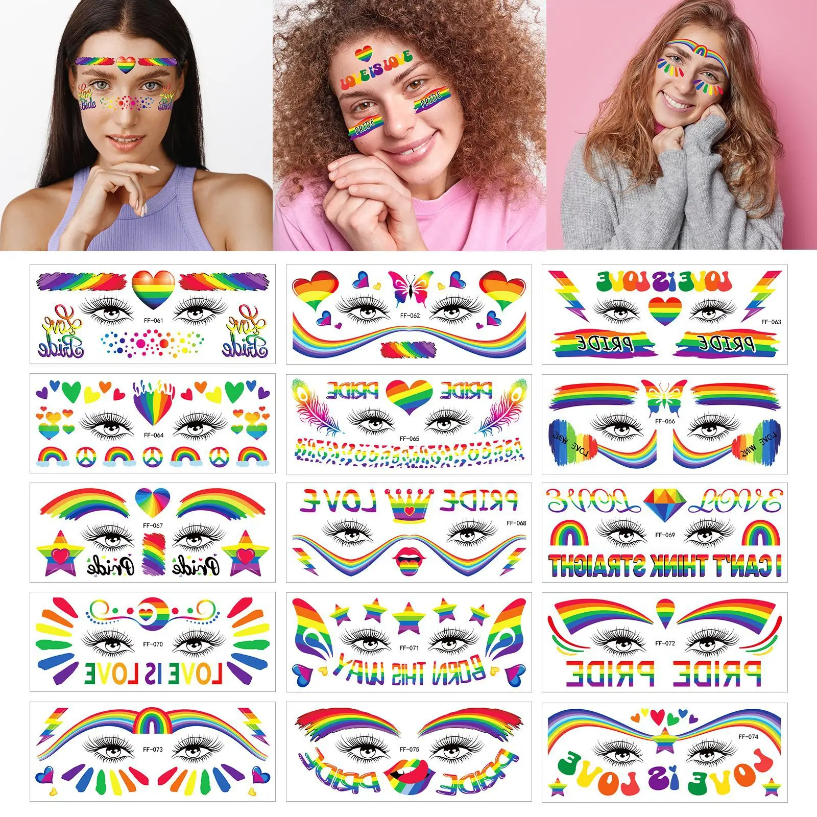 Rainbow pride Day Face Applique Arm Tattoo Pride Day Graffiti Water transfer waterproof tattoo sticker