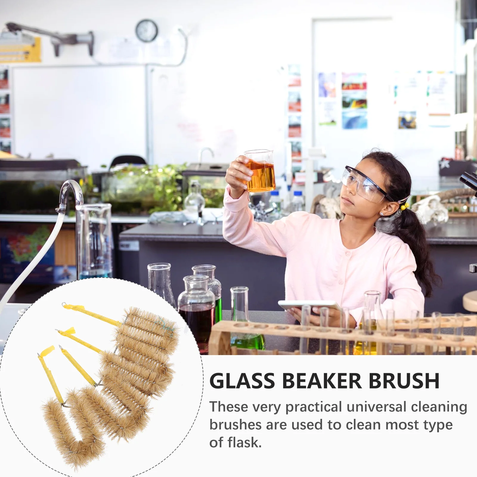 4Pcs Flask Bristles Cleaning Brush Universal Laboratory Design Practical Hanging Flask Cleaner Brush for Experiments