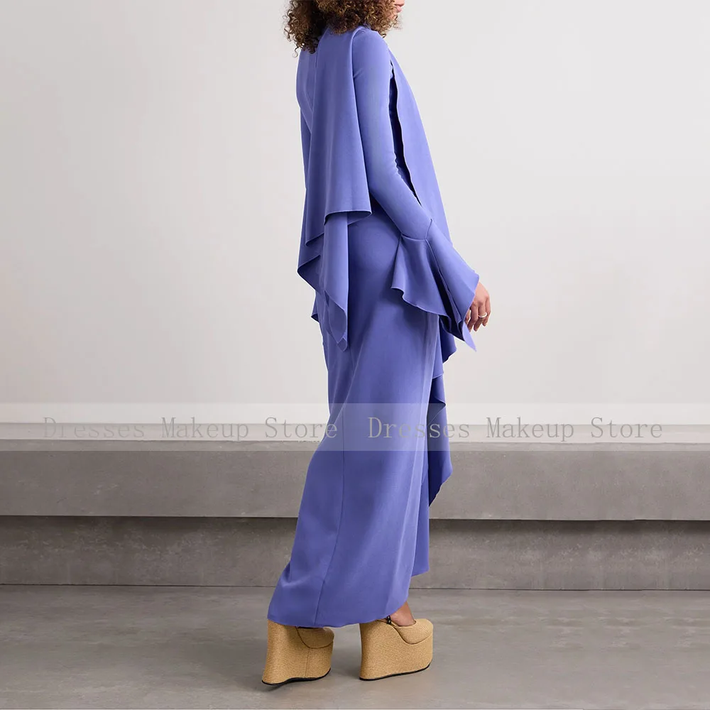 Modernes Ballkleid mit Schal, O-Ausschnitt, Rüschen, Säule, Abendkleider für Damen, 2026, knöchellang, lange Ärmel, elegante formelle Kleider