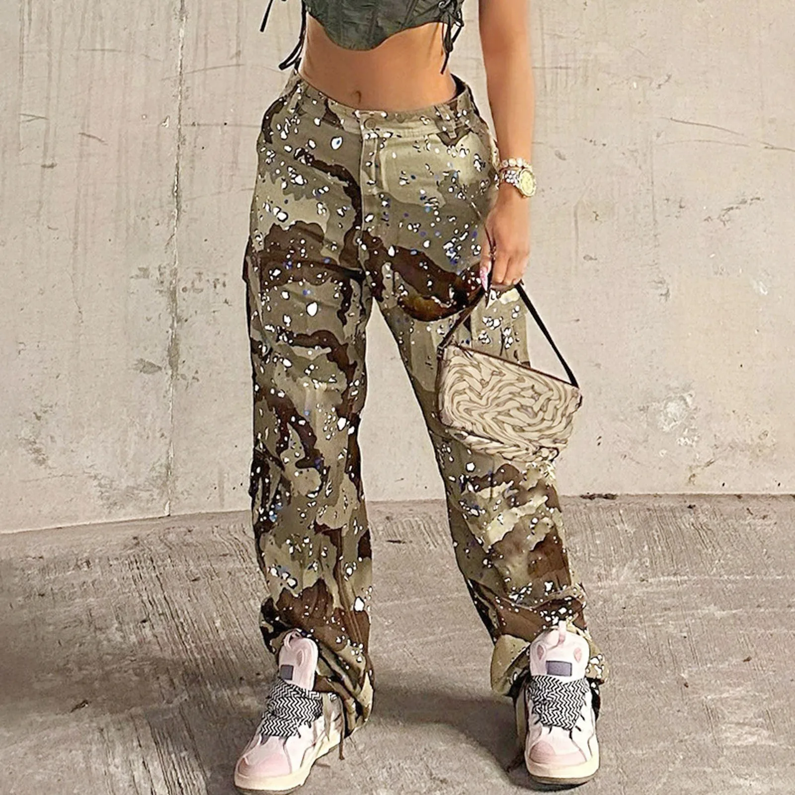 Camouflage Cargo Pants Women\'s Vintage Baggy Casual Military Pants Clothes Women Pocket Trousers Aesthetic 90s