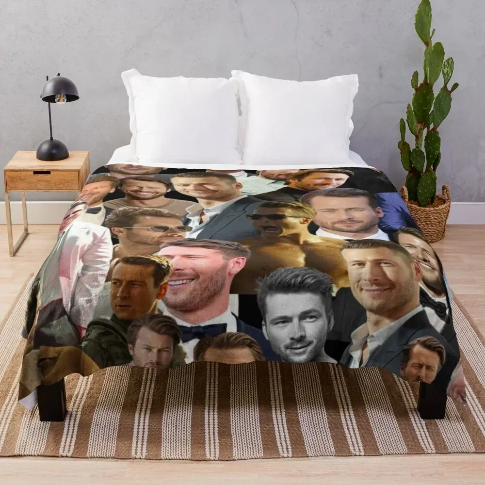 

glen powell photo collage Throw Blanket Soft Breathable Blanket for Night Sleeping