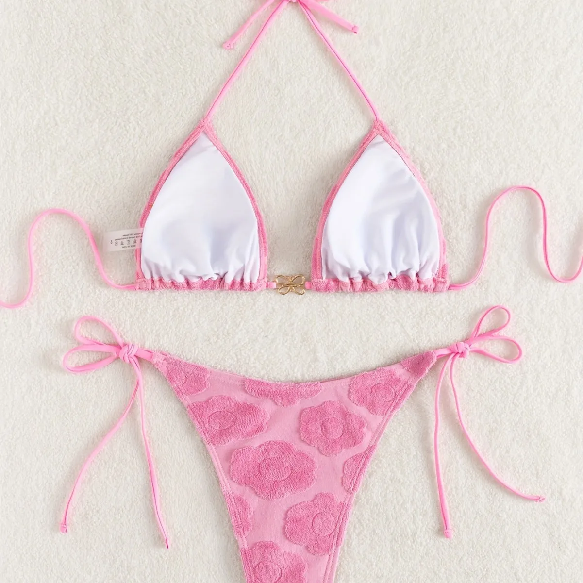 sexy pink flower pattern rhinestone butterfly bikinis sets two pieces thong swimsuits bathing suit swimwear biquini tankini