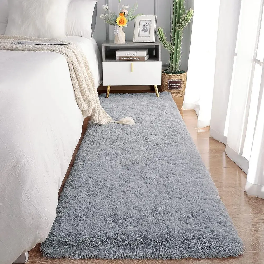 

Grey Plush 3x8ft Shag Rug, Fluffy Area Carpet for Bedroom, Living Room, Kids' Rooms, Non-Shedding Home Decor