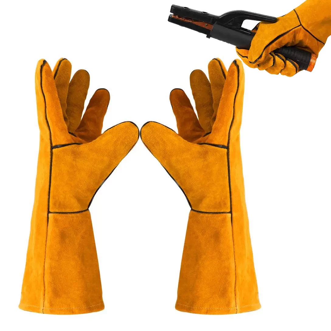 

Удлиненные сварочные перчатки, кожаные противоскользящие износостойкие/термостойкие перчатки, для кузнецы, гриля, камина, выпечки, сварки