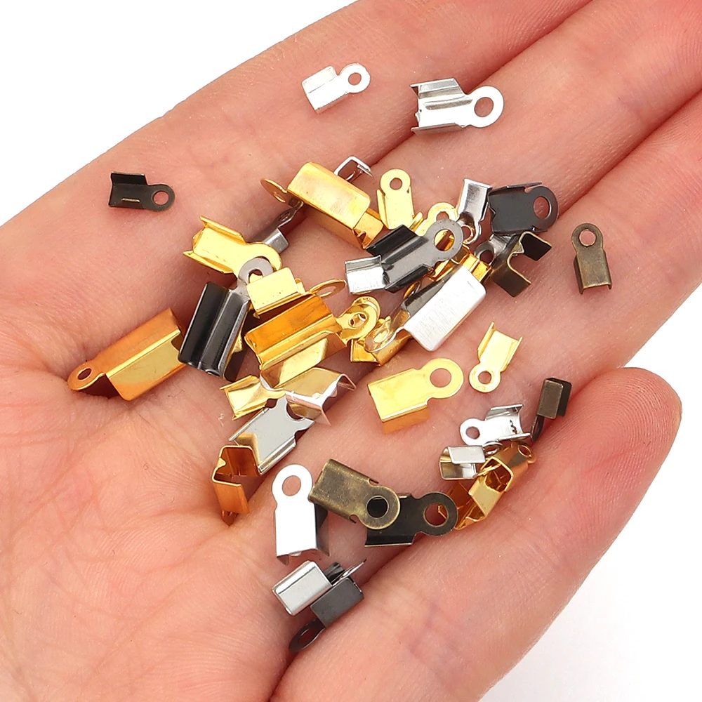 200pcs/lot Cove Clasps Cord End Caps String Ribbon Leather Clip Tip Fold Crimp Bead Connectors For Jewelry Making DIY Supplies - view 3