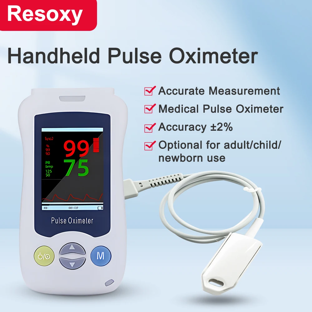 Resoxy Medical handheld pulse oximeter for newborns children adult handheld pulse oximeter blood oxygen HR monitor with memory