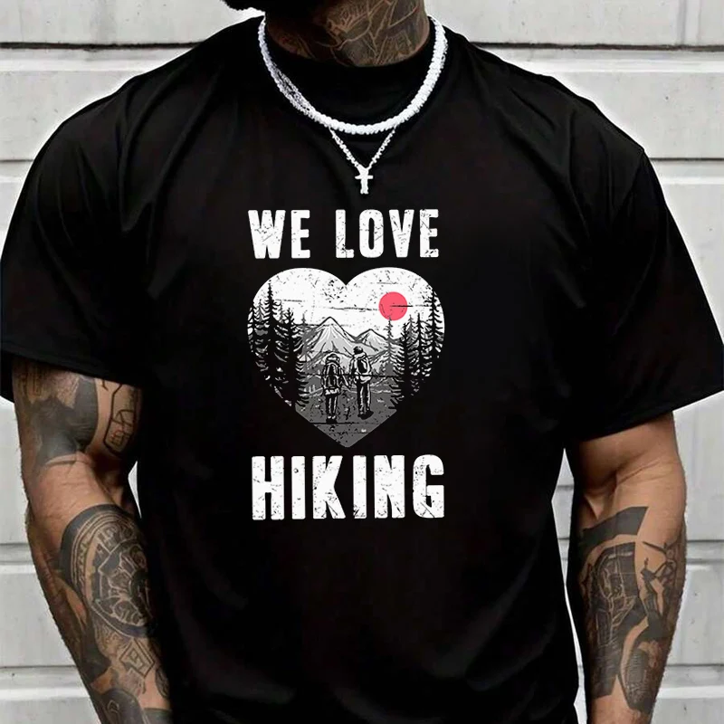 

Футболка с креативным принтом «Мы любим походы», летняя повседневная футболка с короткими рукавами, уличная одежда для мужчин и женщин, свободная футболка