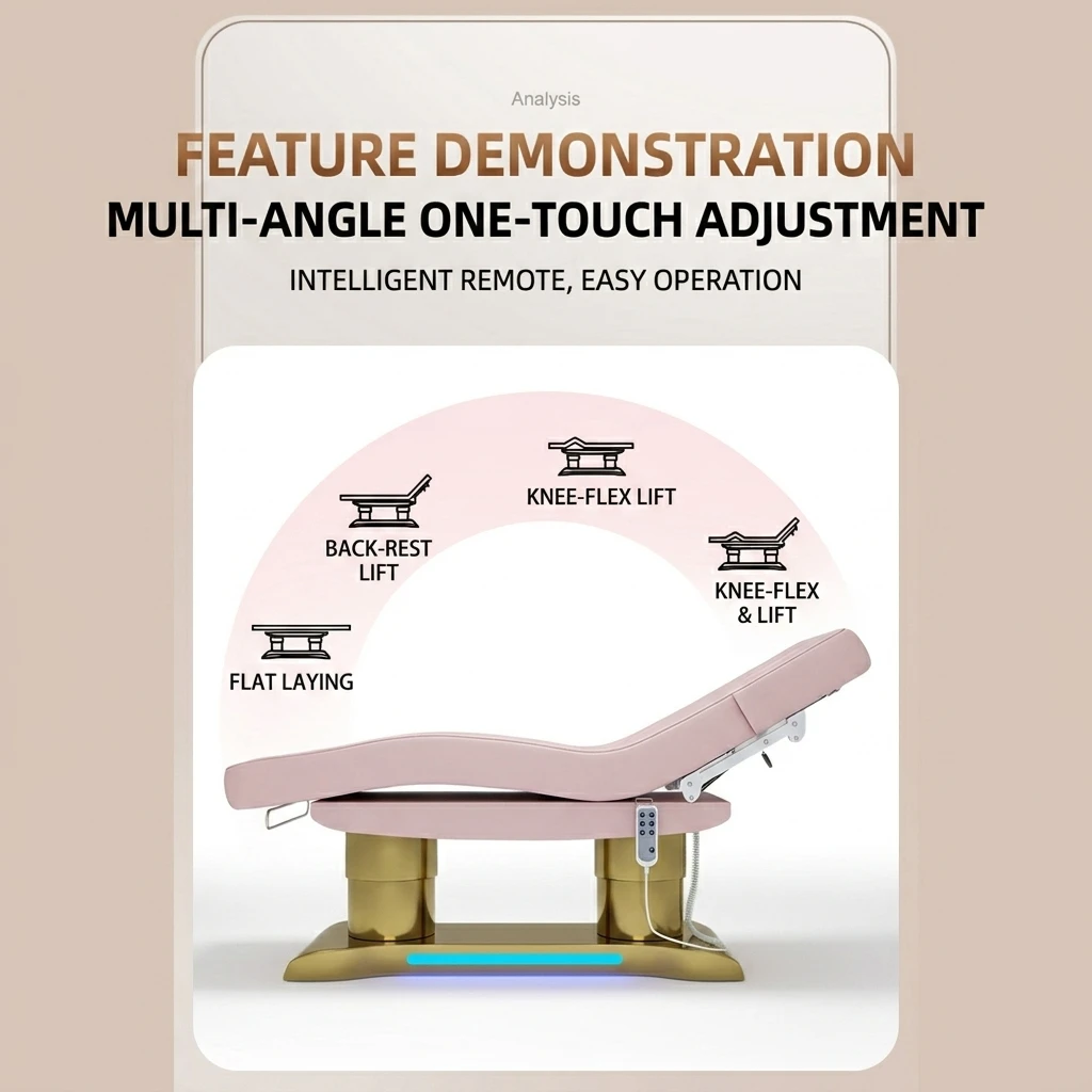 Wholesale  Massage Bed Height Adjustable Wide 4-motor Table Beauty Bed Memory Foam Facial Chair Facial Bed Beauty Parlour Salon