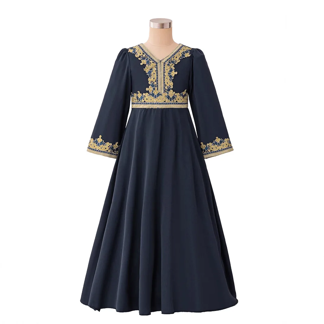 7-12y Muslim Ramadan Prayers Girl Dress Long Sleeve Robe Arab Dubai Casual Party Dresses Eid Enfant Holiday Prom Costume