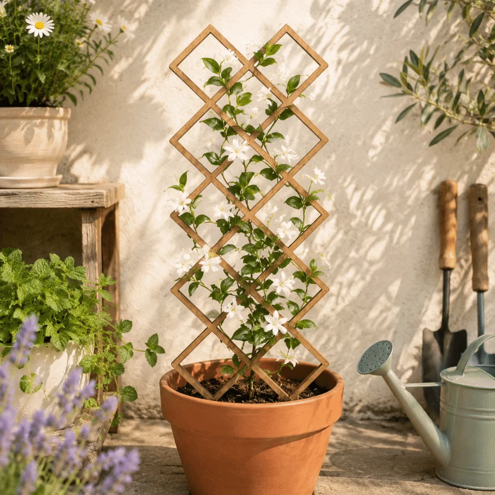Wooden Garden Plant Trellis Hollow Out Flowers Vine Plant Support Rack Geometric Climbing Stand Potted Plant Climbing Rack
