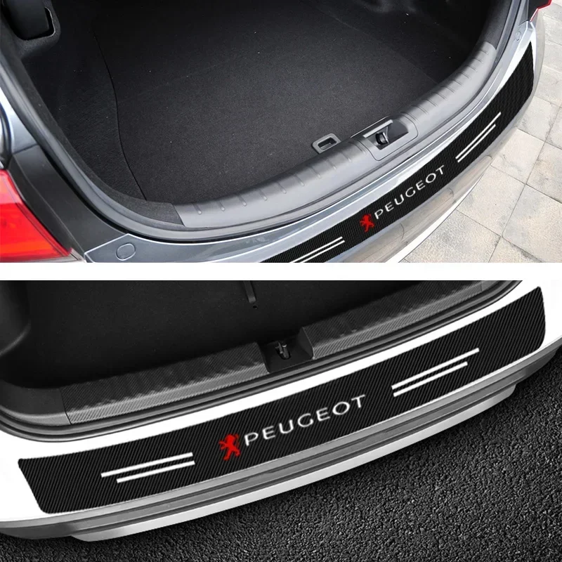Carbon Fiber Car Trunk Rear Bumper Sticker Guard Plate Protector for Peugeot 407 208 207 607 3008 308 206 508 Wheel Center Caps view 4