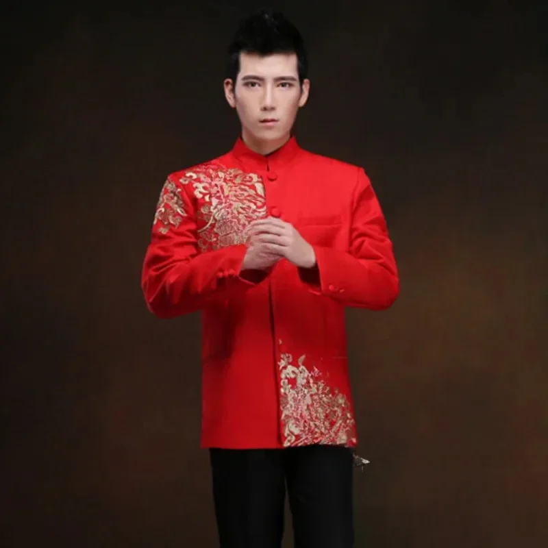 

red tunic men traditional chinese male oriental mens clothing shanghai tang cheongsam top wedding chinese