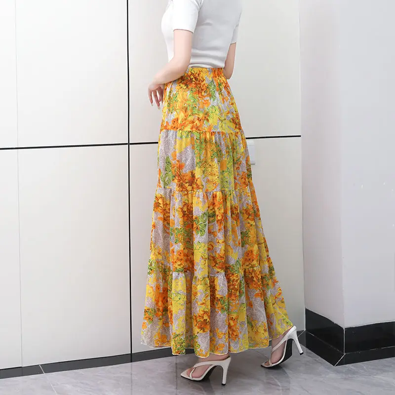 Sweet Women  Cake Skirt Summer Trend High Waist Pleated Skirt Casual Elegant All-Match A-line Big Swing Double Layer Skirt