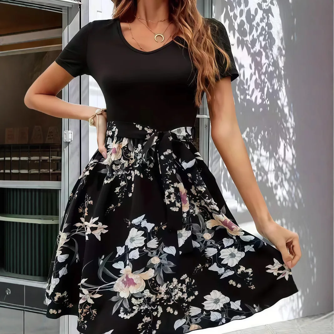 

Популярное летнее модное платье 2026 года с принтом, эластичное, с цветочным узором, женское, с завышенной талией, сексуальное мини-платье