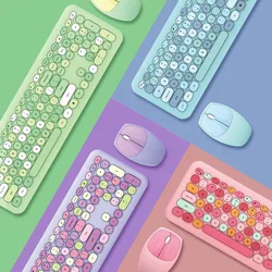 Small Fresh Macaron Color Wireless Keyboard and Mouse Set Girls Lovely Chocolate Silent Infinite Color Keyboard