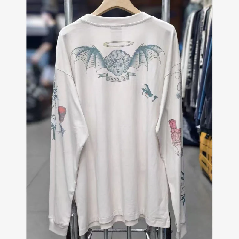 Loose Men Women Concrete White Saint Casual Long-Sleeve T-Shirt Graffiti Print Streetwear Premium Quality 100% Cotton T Shirt