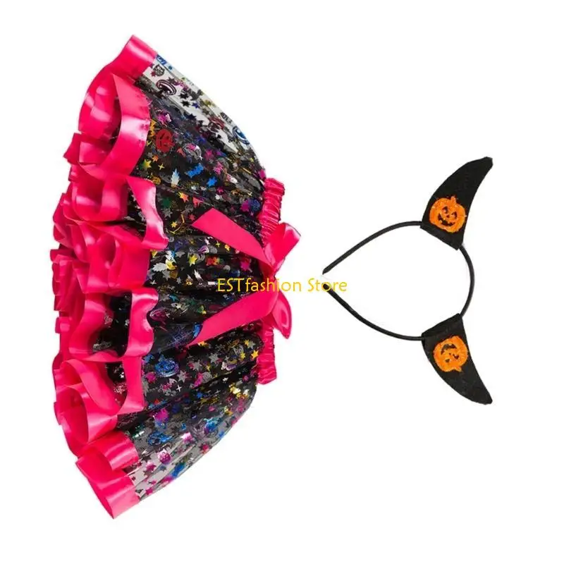 Y5GC Girl Halloween Dress Up Set Halloween Cosplay Costume Halloween Saia Headbaand