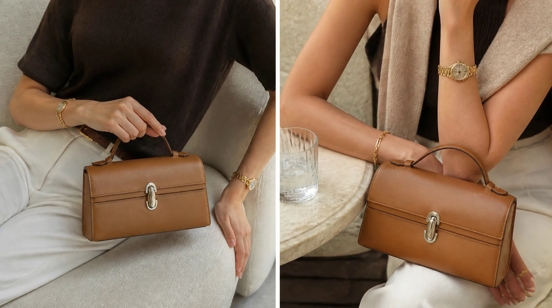 Women's Real Leather Crossbody Bag Oval Turnlock Top Handle Bag for Daily Use