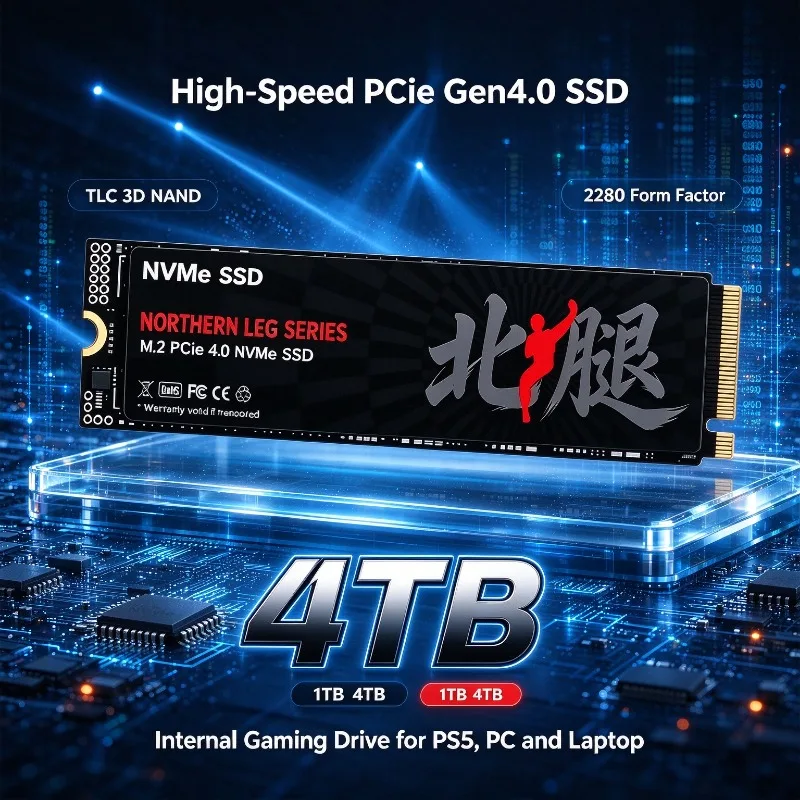 M.2 NVMe SSD PCIe Gen4.0 X4 TLC 3D NAND 1TB 4TB 2280 Internal Gaming Solid State Drive for PS5 PC Laptop