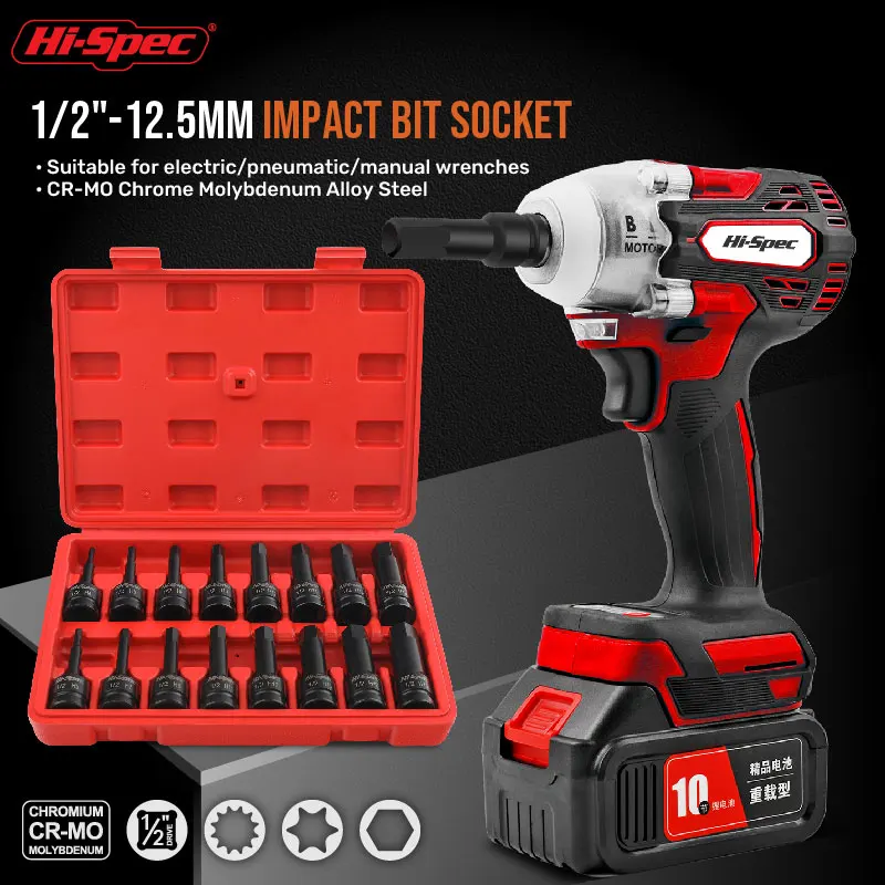 Imagem -02 - Hi-spec-extra Long Hexagon Socket Grupo Soquete de Extensão Chave Elétrica s2 Bit Chave de Fenda Adaptador Torque Wrench 16 Pcs