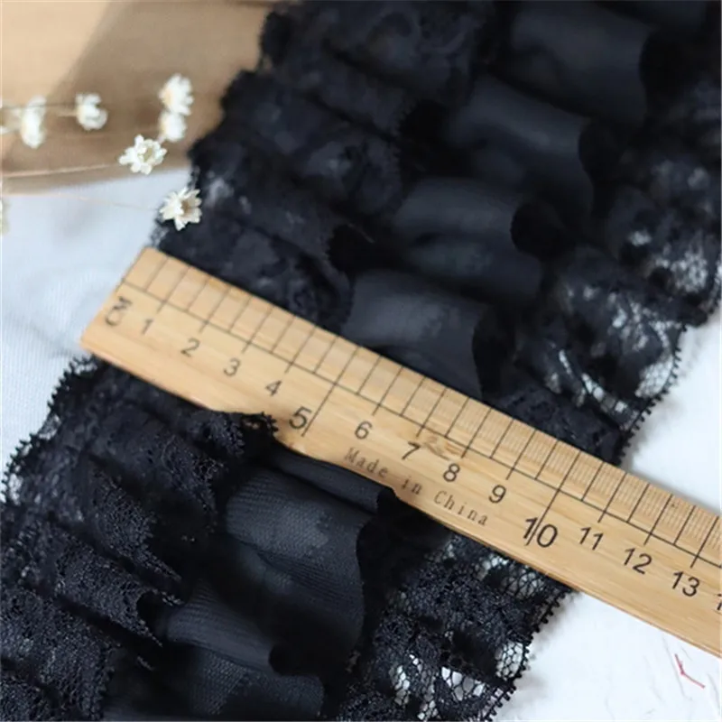 9CM Wide Three Layers Pleated Chiffon Fabric Needlework Fringed Ribbon Ruffles Trim Wedding Dress Hemlines Curtain Sewing Decor