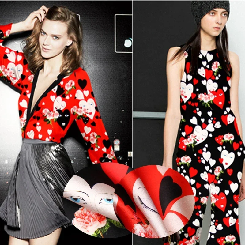 

118 см шириной 19 мм, 93% шелк и 7% спандекс, эластичная шелковая атласная ткань в форме сердца с героями мультфильмов для летнего платья своими руками, одежды Cheongsam D951