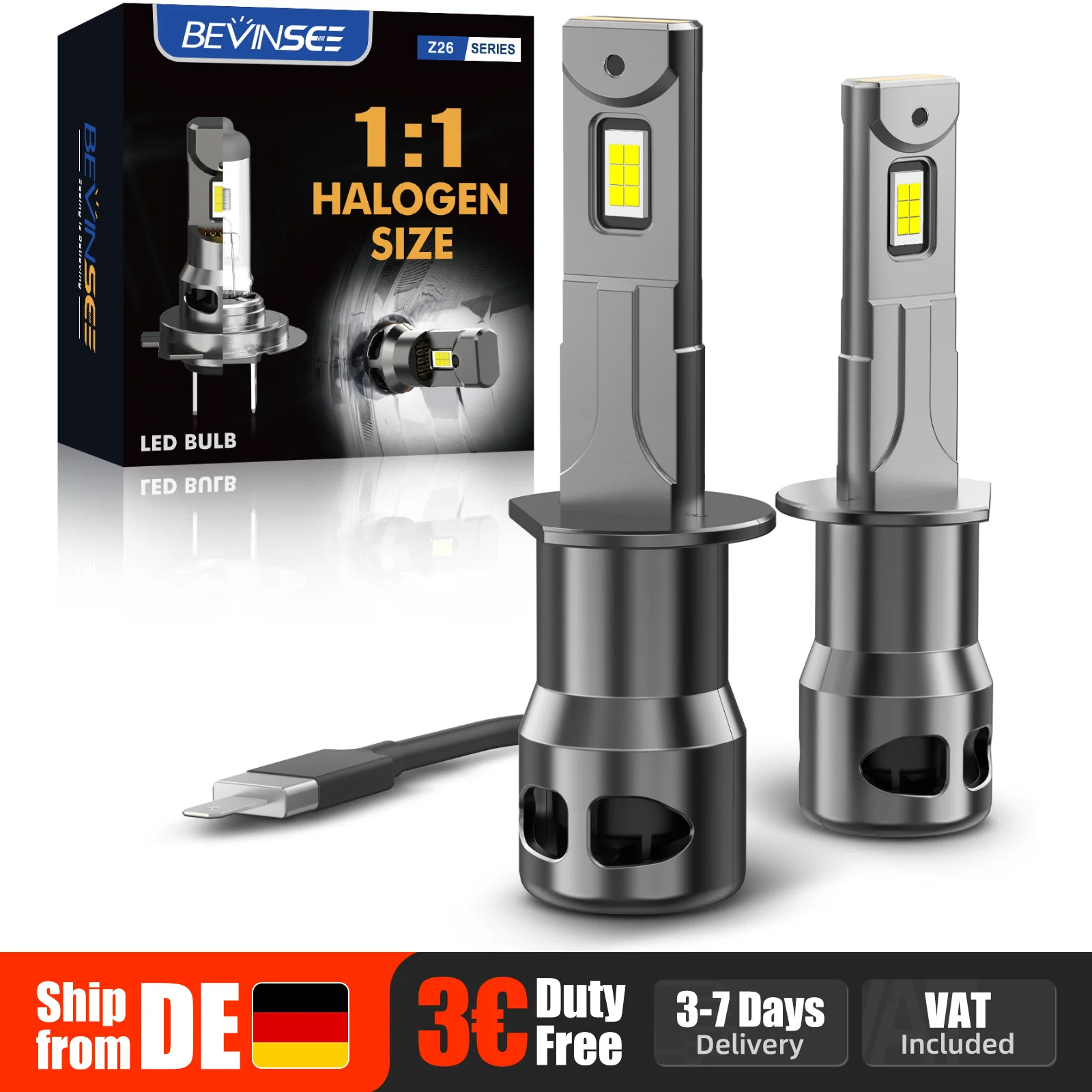 BEVINSEE H1 H3 880 881 9005 HB3 H11 H8 H9 LED-Nebelscheinwerferlampen CANBUS Fehlerfrei 70W 12000LM 6000K Mini-Format Turbo-Lampe für Auto 12V