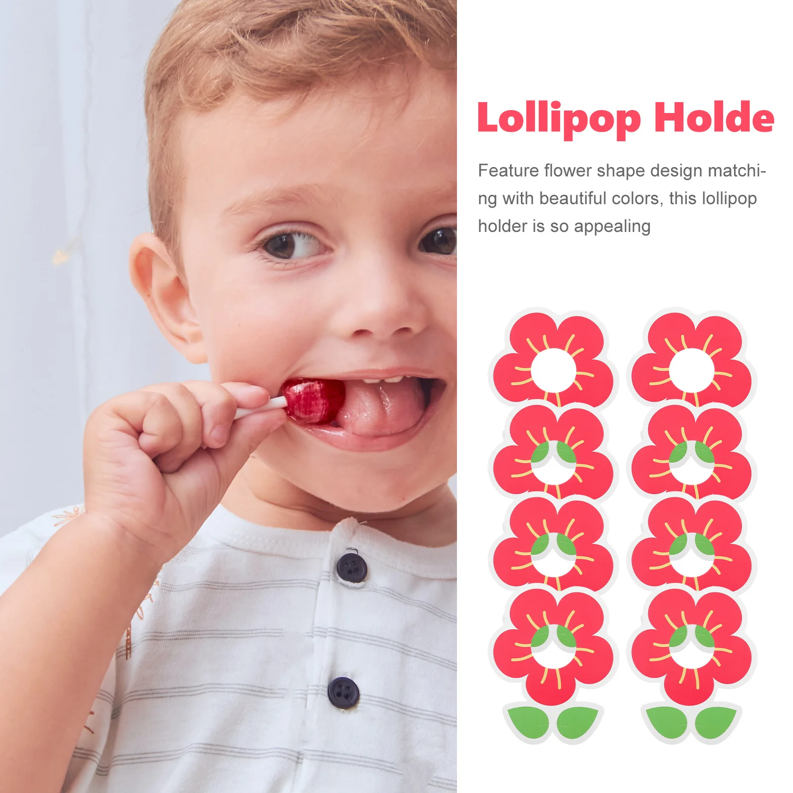 

50Pcs Small Red Lollipop Holders Paper Cards Flower Shape Kids Party Favor Decoration Lollipop Holder