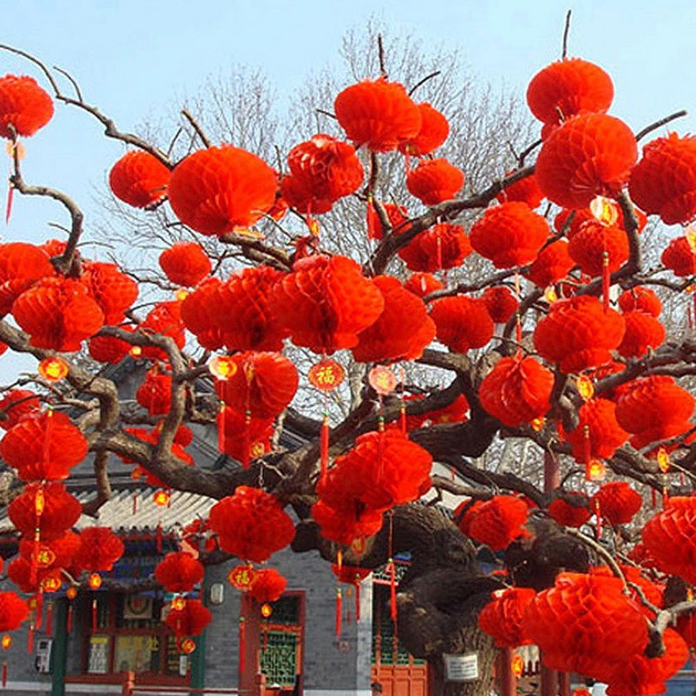 

10pcs Chinese Red Paper Lanterns Festival Decorations Celebration Supplies Waterproof 16-45cm Assorted Sizes for New Year