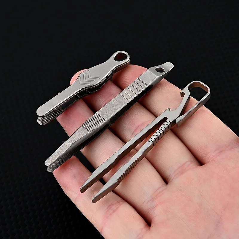 

Titanium Alloy Tweezers Outdoor Travel Camping Hiking Practical Mini Survival Tweezers Gadget Bottle Open EDC Keychain 3 Styles