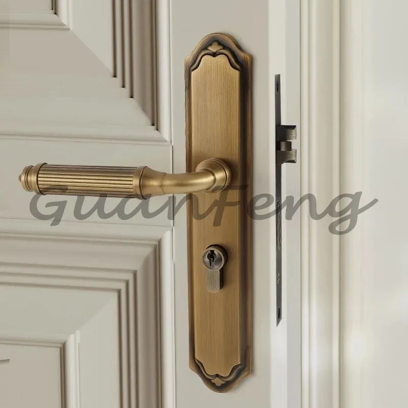 Brass French retro bedroom split solid wood integrated room door lock