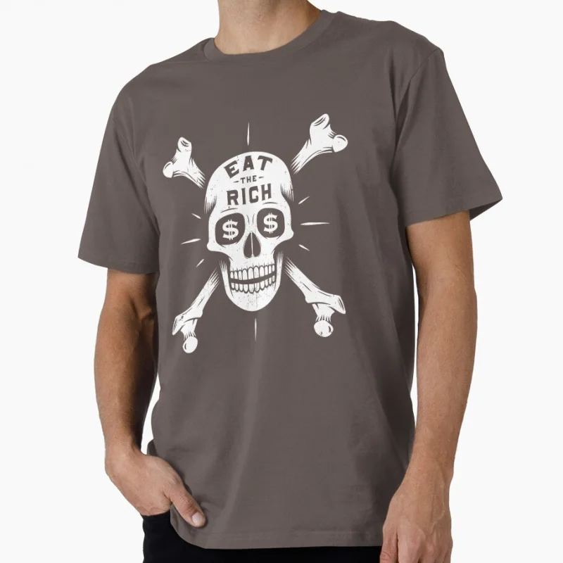 Eat The Rich Skull and Crossbones Funny Anarchy Gift t shirt for man Large size Tops 100% cotton printed men's clothes