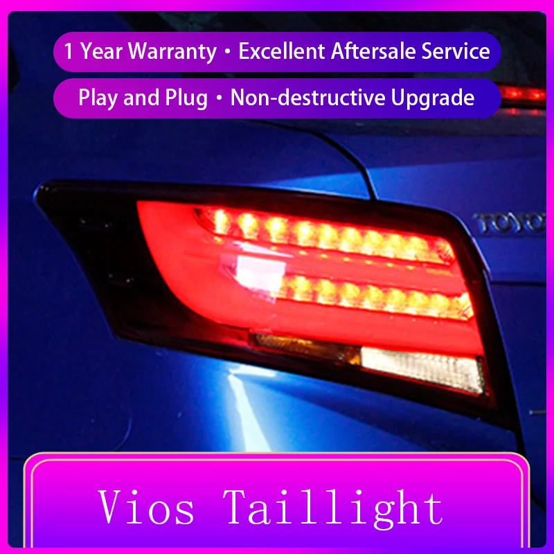 Car Lamps For Toyota Vios 2013-2016 Tail Lights LED Turn Signal DRL Superbright Taillight Reverse Refit Auto Tool Accessories