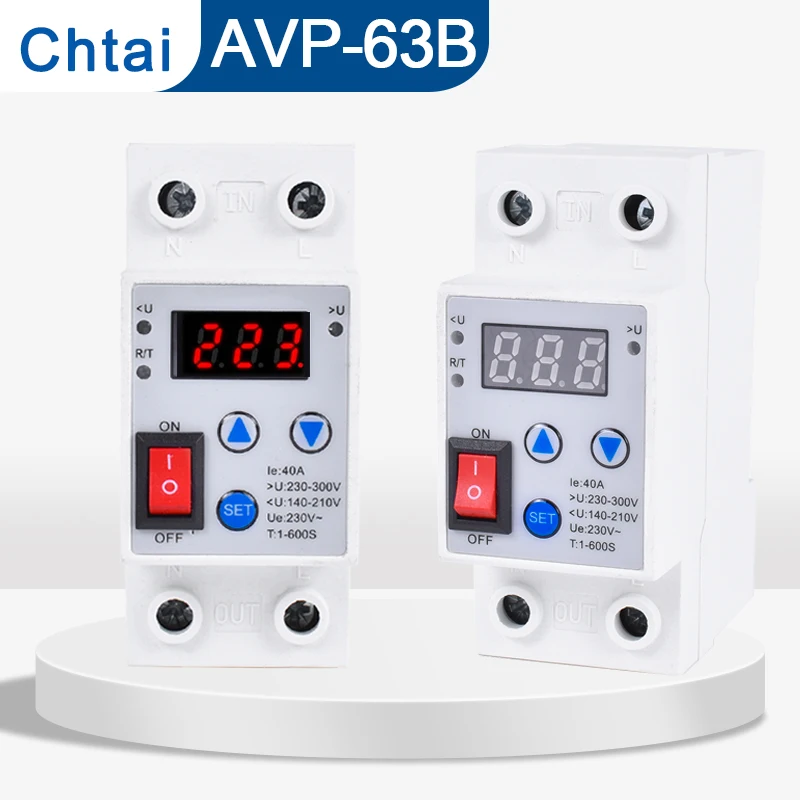 2P 40A 63A   line 100A 230V Din Rail Adjustable Over And Under Voltage Protective Device Over Current Protector Relay