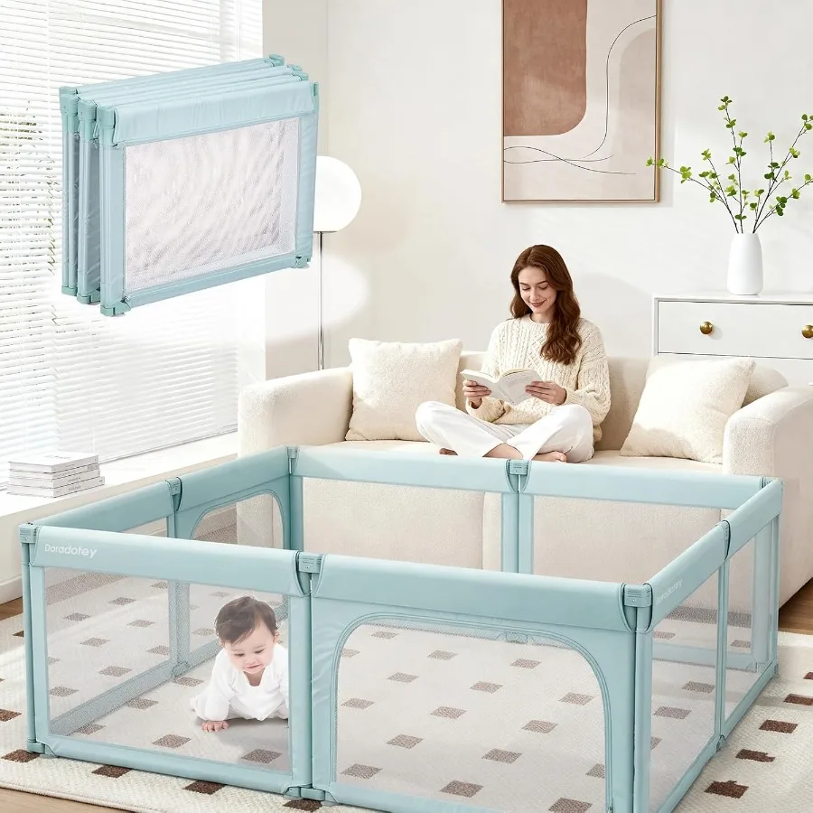 روضة أطفال، روضة أطفال قابلة للطي، شكل وحجم قابل للتعديل، ساحات لعب كبيرة لسلامة الأطفال الصغار (71 × 79 أخضر) #1