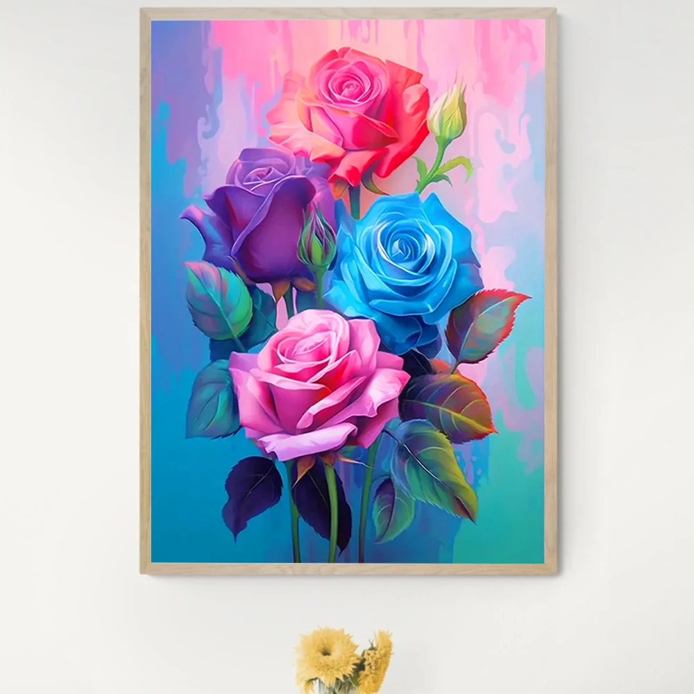 

DIY 5D Full Embroidery Rose Craft Artificial Flowers in Vase Faux Flowers Wall Decoration Fake Flowers Painting 30x40cm Wig band