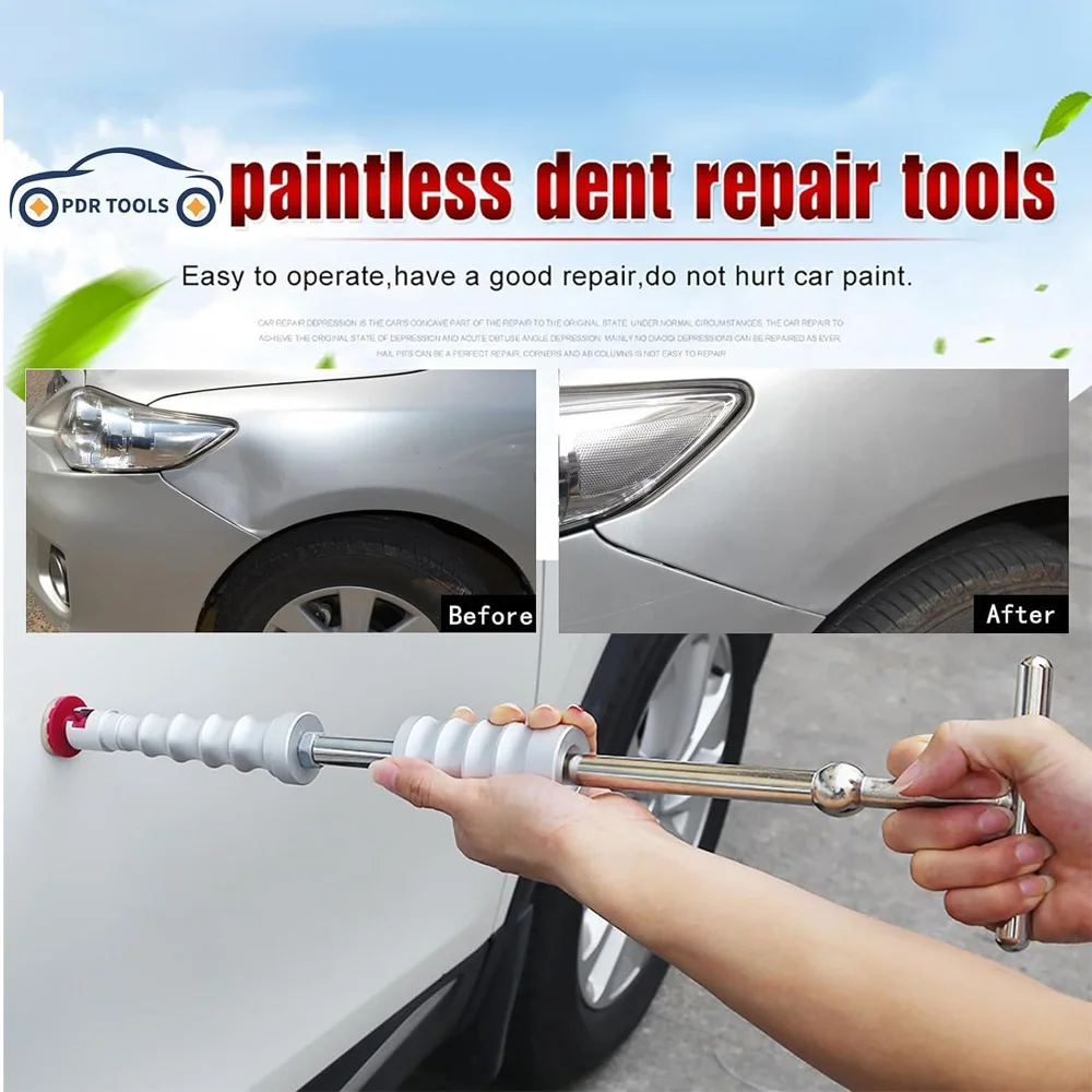 Super PDR Dent Removal Kit - Complete Paintless Dent Repair Tools With Bridge Puller & Light
