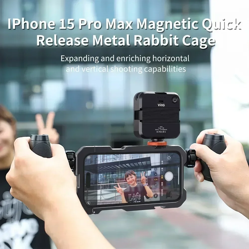 

Magnetic Quick Release Phone Cage Video Vlog Rig Handle for iPhone15 Pro Max Stabilizer Photography Video Filmmaking