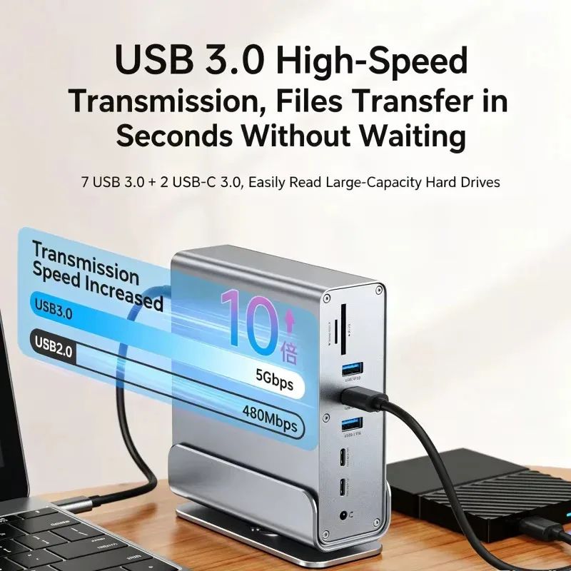 KEBIDUMEI 15 In 1 USB-C Docking Station Type-C 4K60Hz HUB With HDTV USB 3.0 PD 100W SD/TF RJ45 1000M 3.5 mm Audio For Laptop