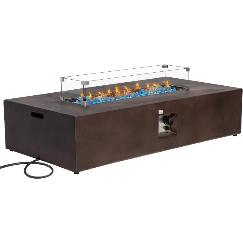 

Outdoor Propane Fire Pit Table, 56-inch x 28-inch Rectangle Bronze Compact Concrete-Like Finish, 50,000 BTU Stainless Steel