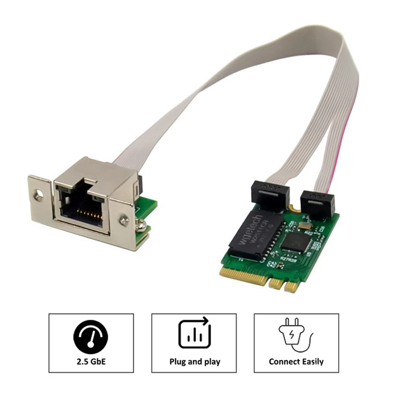 Adaptador Ethernet Multi-Gigabit, Placa de Rede, M.2 A + E, 2.5G, 1G, 100M, 8125B, COM