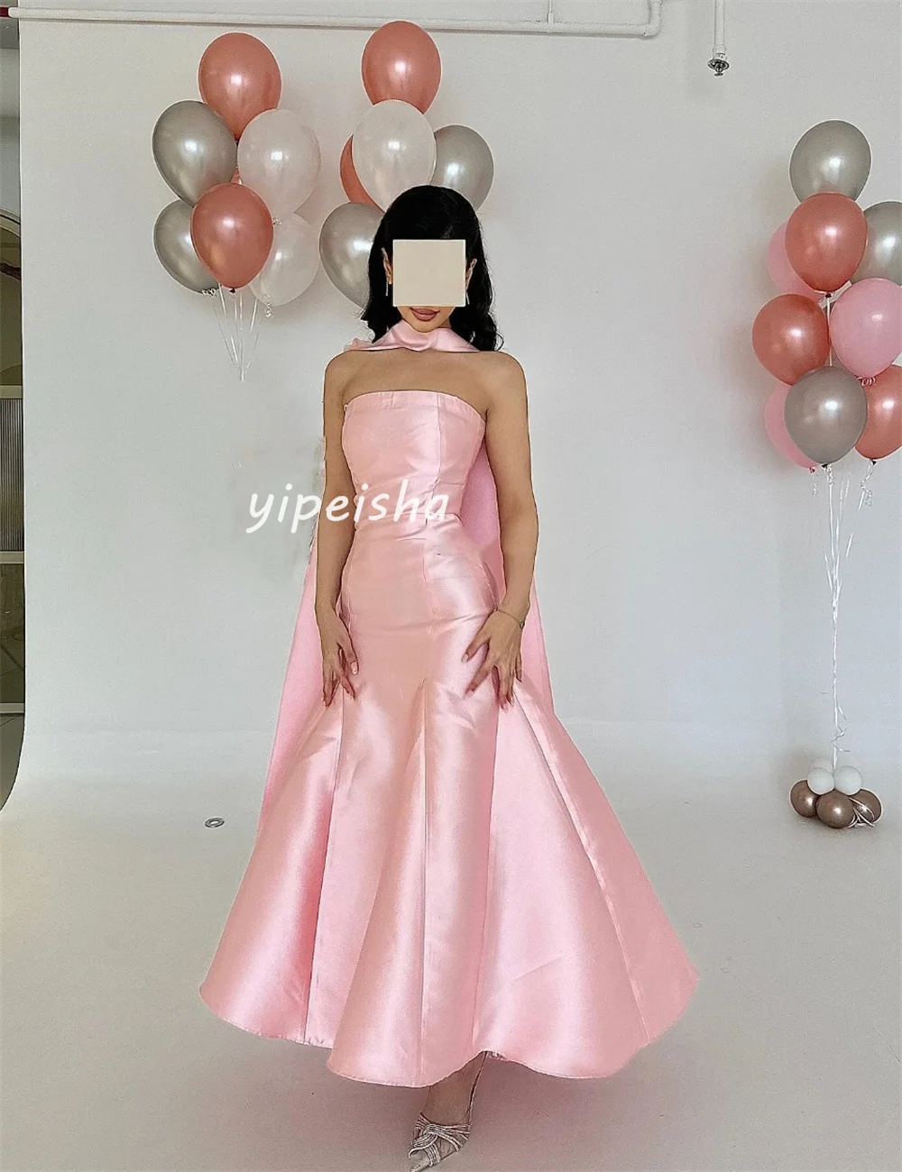 Customized Classic Mermaid Strapless Midi Dresses Prom Dresses Exquisite Modern Style Pastrol Unisex Chinese Style Formal Casual