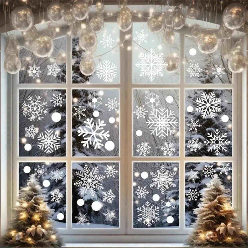 Snowflake Window Stickers - Removable Static Cling Decals, Ideal for New Year And Christmas Decorations,White Snowflake Designs