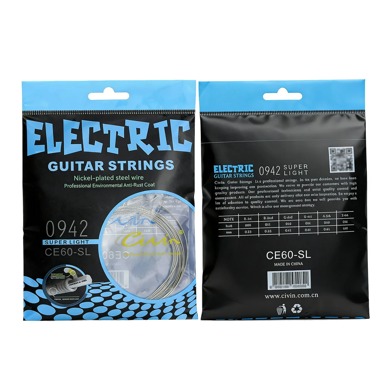 Civin CE60-SL Super Light Electric Guitar Strings - 009-042 Gauge, Nickel Plated, Durable, Easy to Install, Beginner Friendly